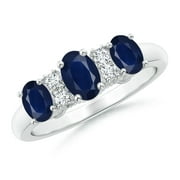 Three Stone Oval 2 Ctw Blue Sapphire 925 Sterling Silver Women Promise Ring Jewelry
